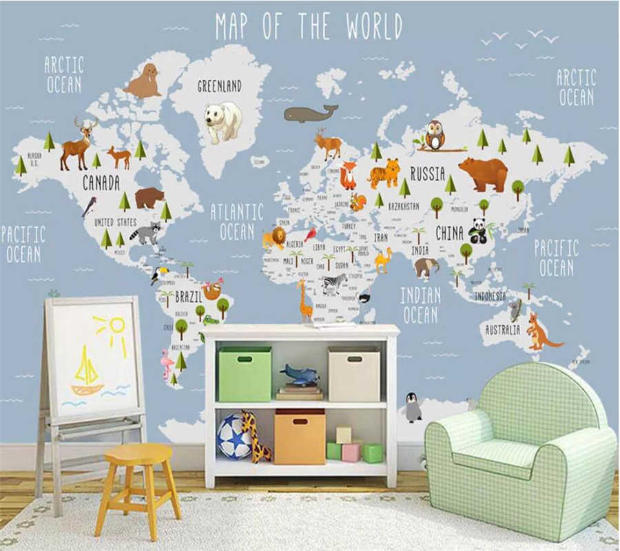 Wellyu Papel De Pared Custom Wallpaper 3d Mural Cartoon - World Map Wallpaper Child - HD Wallpaper 