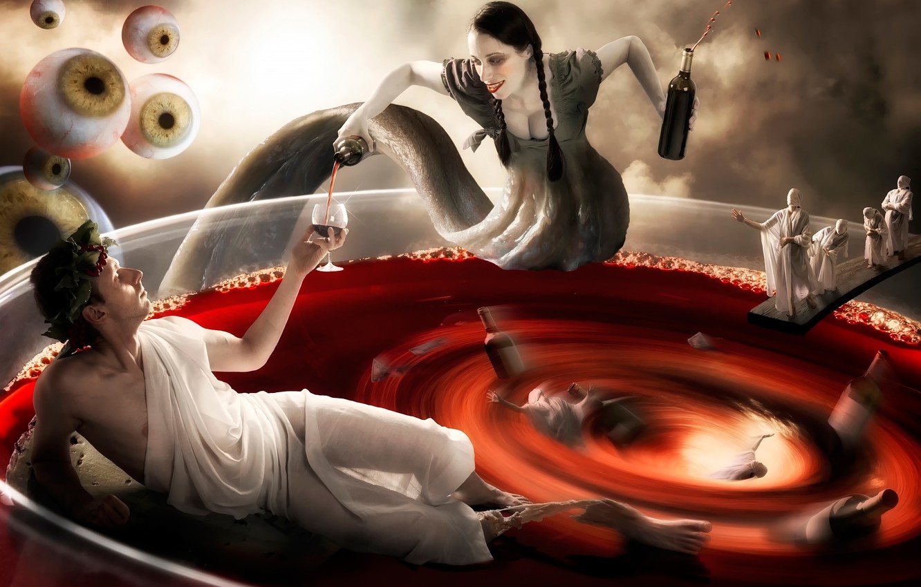 Photo Wallpaper Fantasy, Wine, Art, Male, The Temptation, - HD Wallpaper 