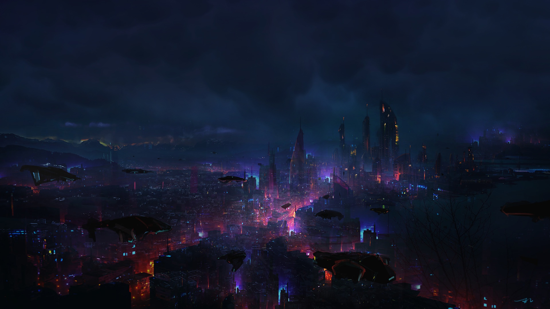 Light Dark Futuristic City - HD Wallpaper 