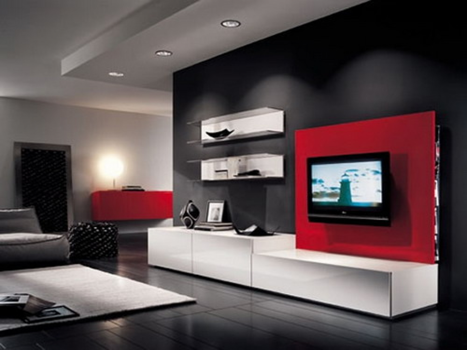 Modern Red Living Room - HD Wallpaper 