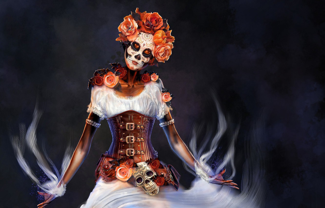 Photo Wallpaper Flowers, Woman, Outfit, Makeup, Until - Day Of The Dead Artistic - HD Wallpaper 