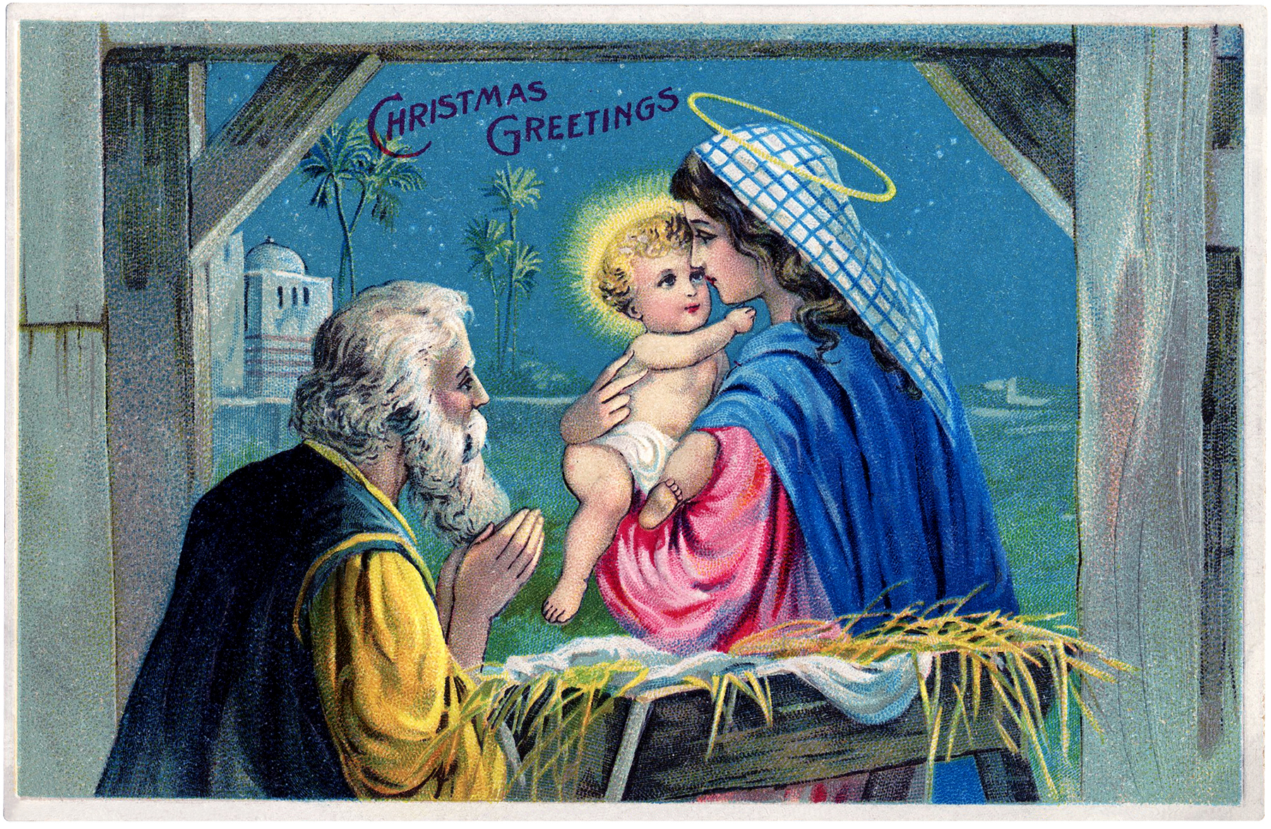 Vintage Christmas Baby Jesus Image - Christmas Greetings Image Of Holy Family - HD Wallpaper 