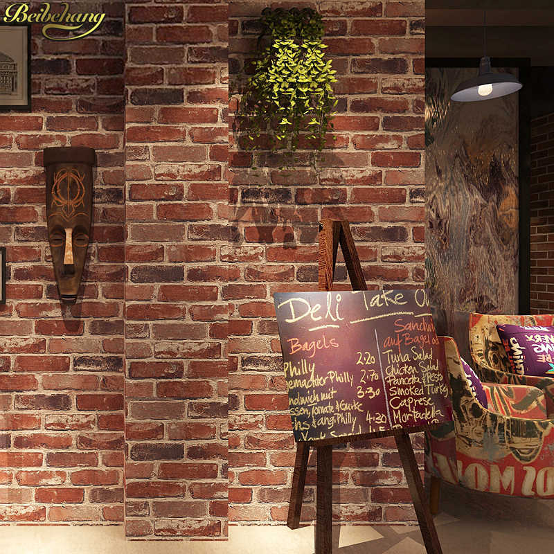Beibehang Retro Vintage 3d Faux Brick Brick Wallpaper - Cafe Brick Wall - HD Wallpaper 