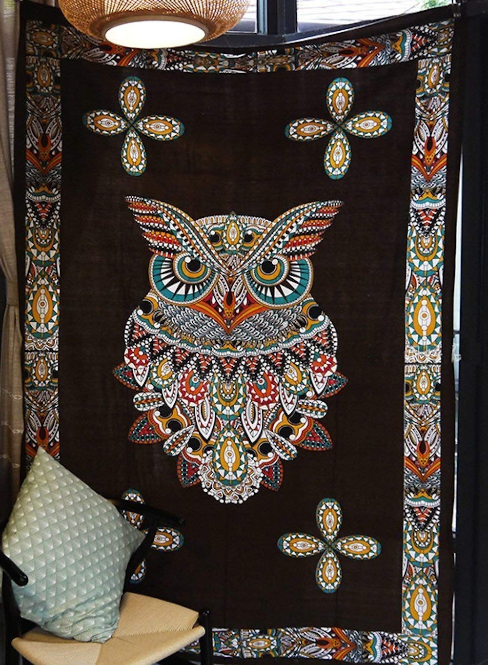 Psychedelic Owl Tapestry Black Owl Wall Decor Wall - Bohemia Mandala Tapestry Totem Owl Wall Tapestry Beach - HD Wallpaper 