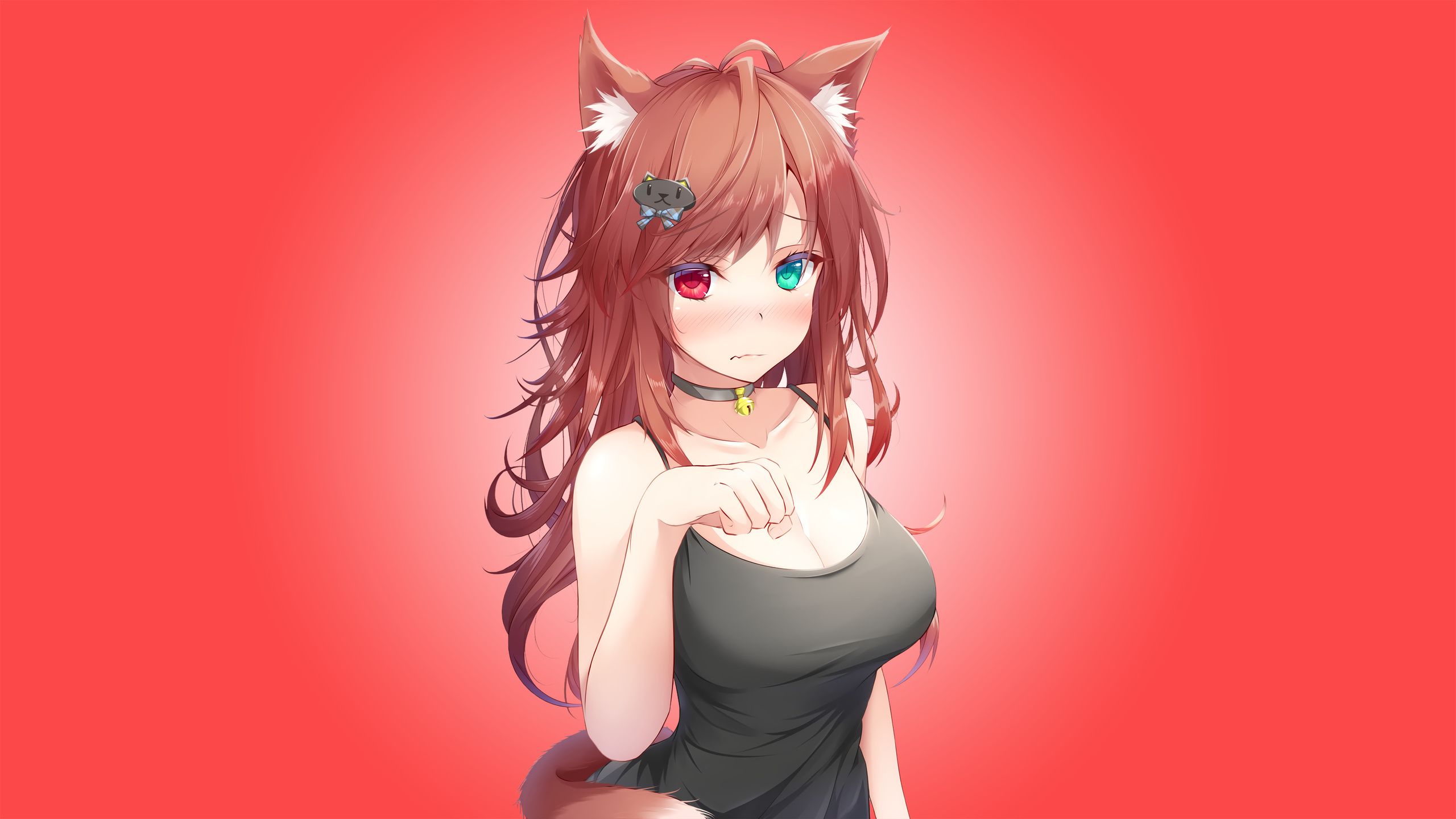 Anime Cat Girl Red - HD Wallpaper 