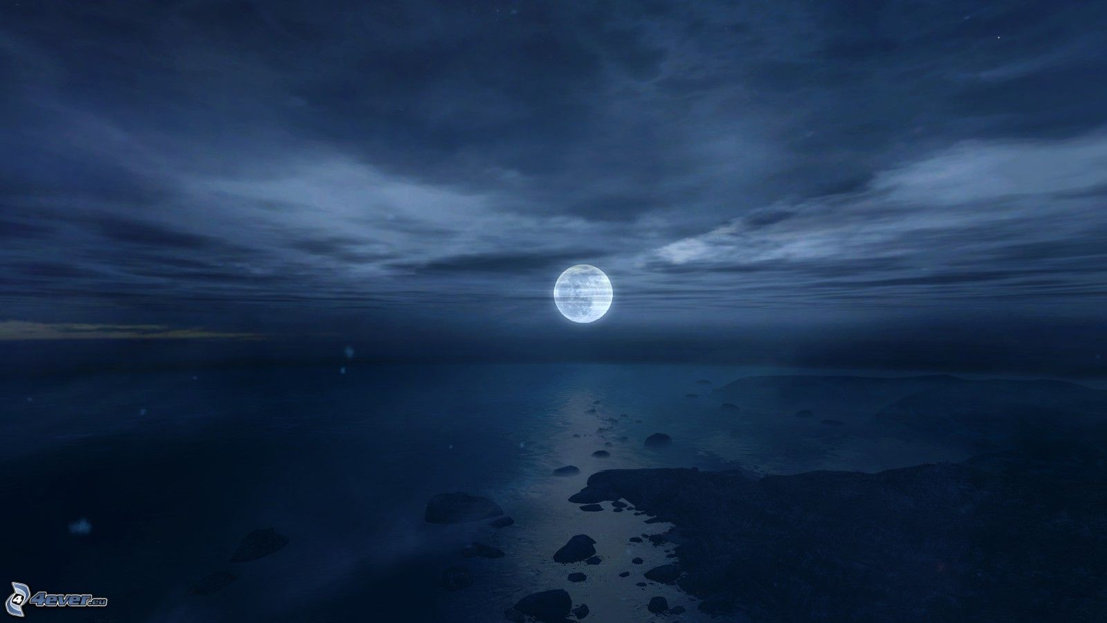 Night, Full Moon, Moon, Sea - Moon Ocean - HD Wallpaper 