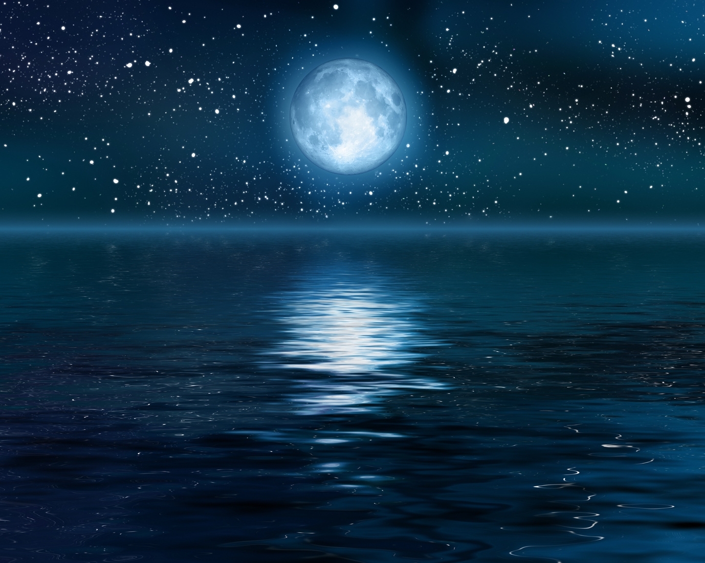 Desktop Full Moon Backgrounds Wallpaper - Moon Stars And Sea - 1378x1101  Wallpaper 