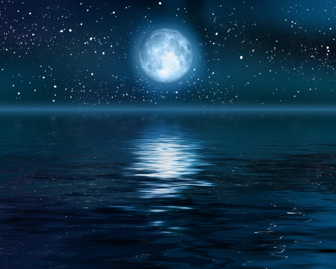 Desktop Full Moon Backgrounds Wallpaper - Moon Stars And Sea - HD Wallpaper 