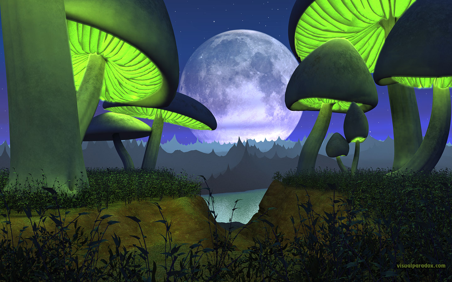 , Toadstool, Mushroom, Glowing, Landscape, 3d, Wallpaper, - Alien Planet Landscape - HD Wallpaper 