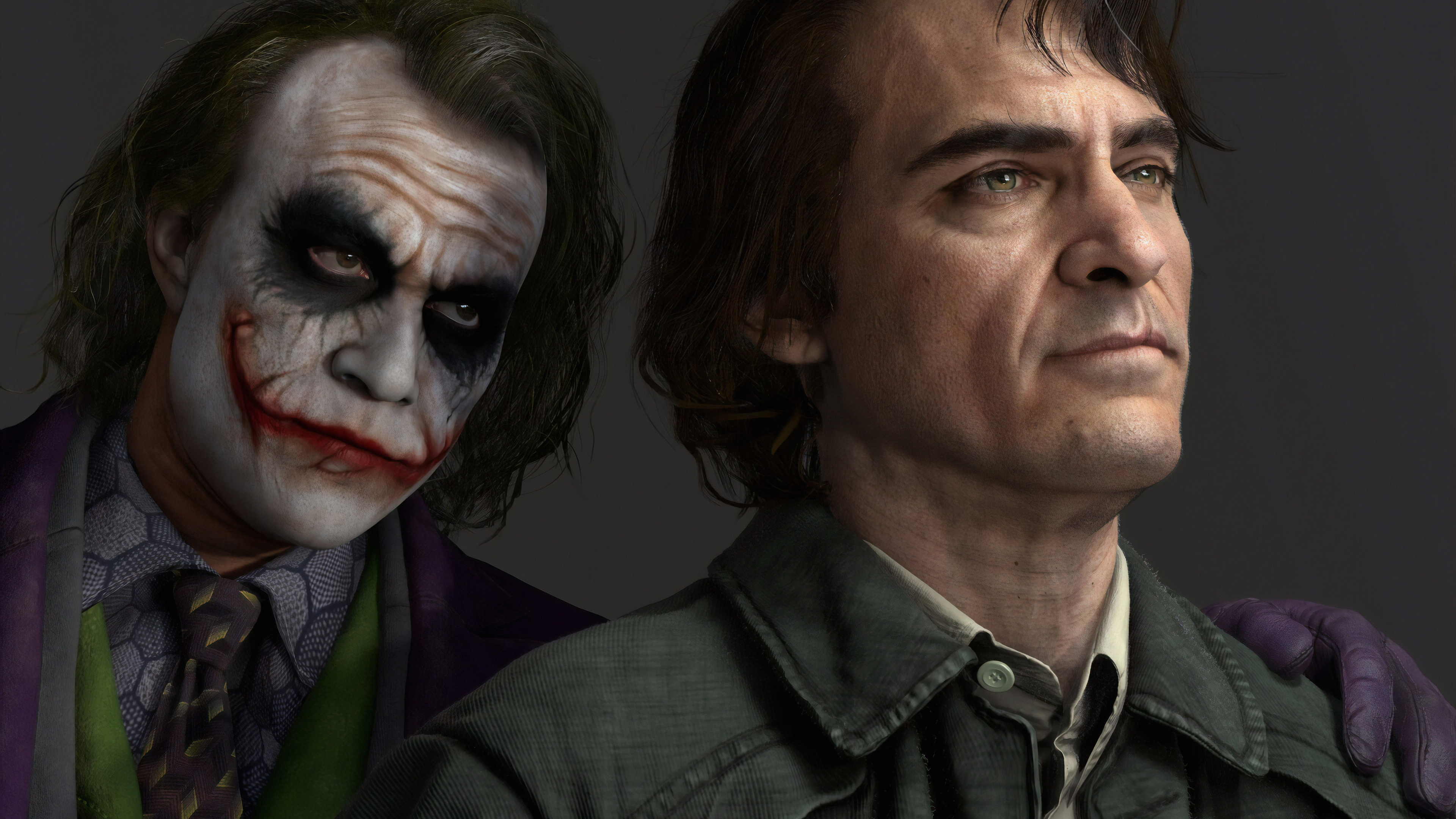 Joker Joaquin Phoenix Heath Ledger - Heath Ledger Joker And Joaquin Phoenix Joker - HD Wallpaper 