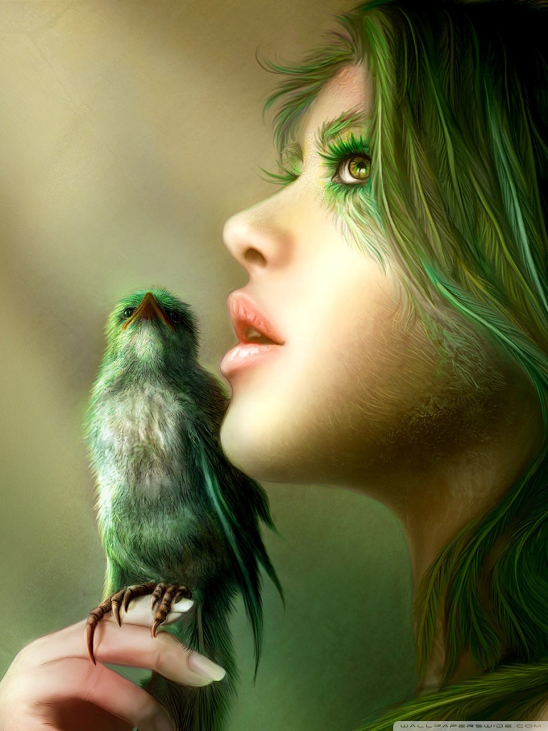 Girl And Love Bird - HD Wallpaper 