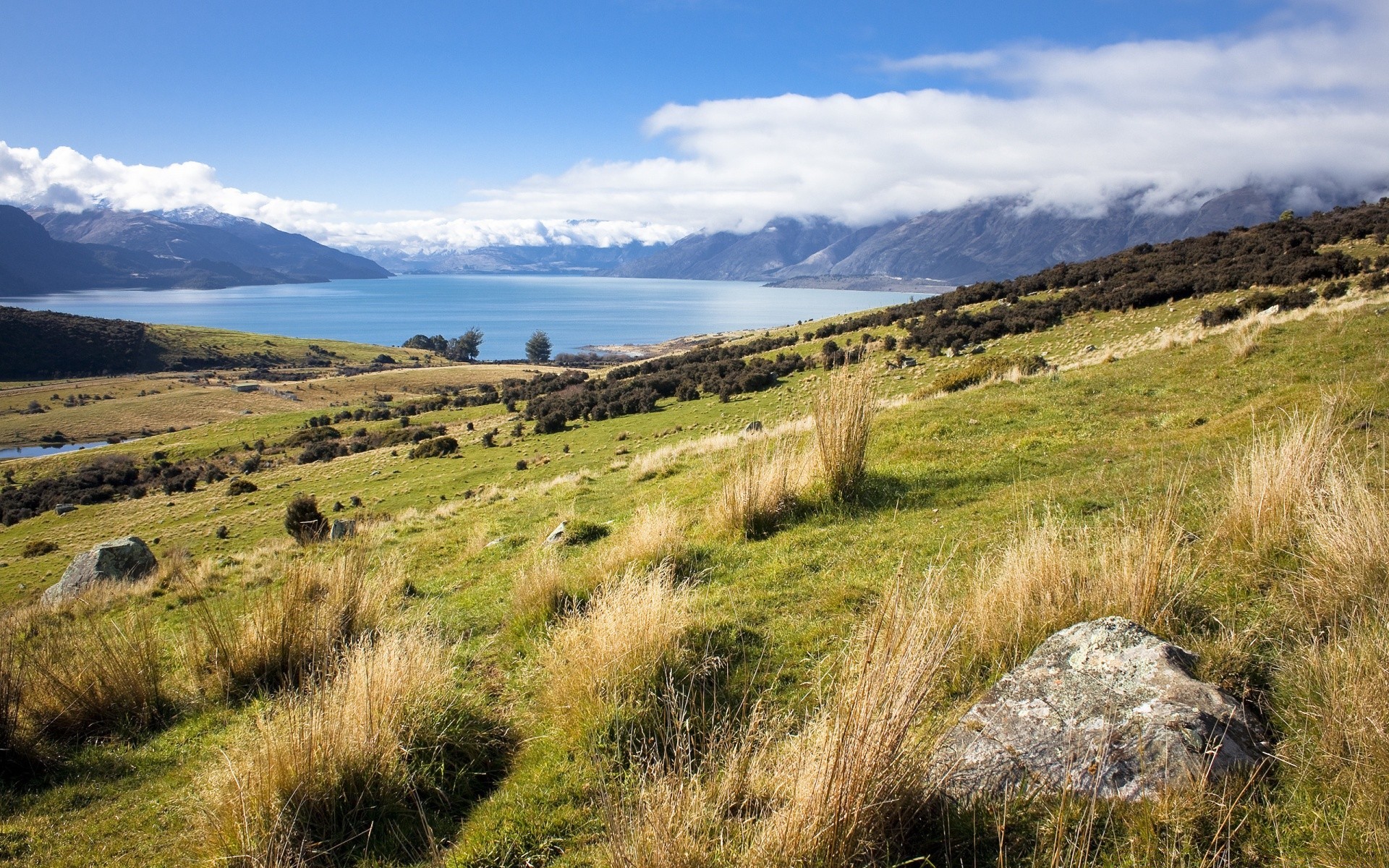 Australia And Oceania Landscape Nature Sky Grass Outdoors - New Zealand Grass Mountains - HD Wallpaper 