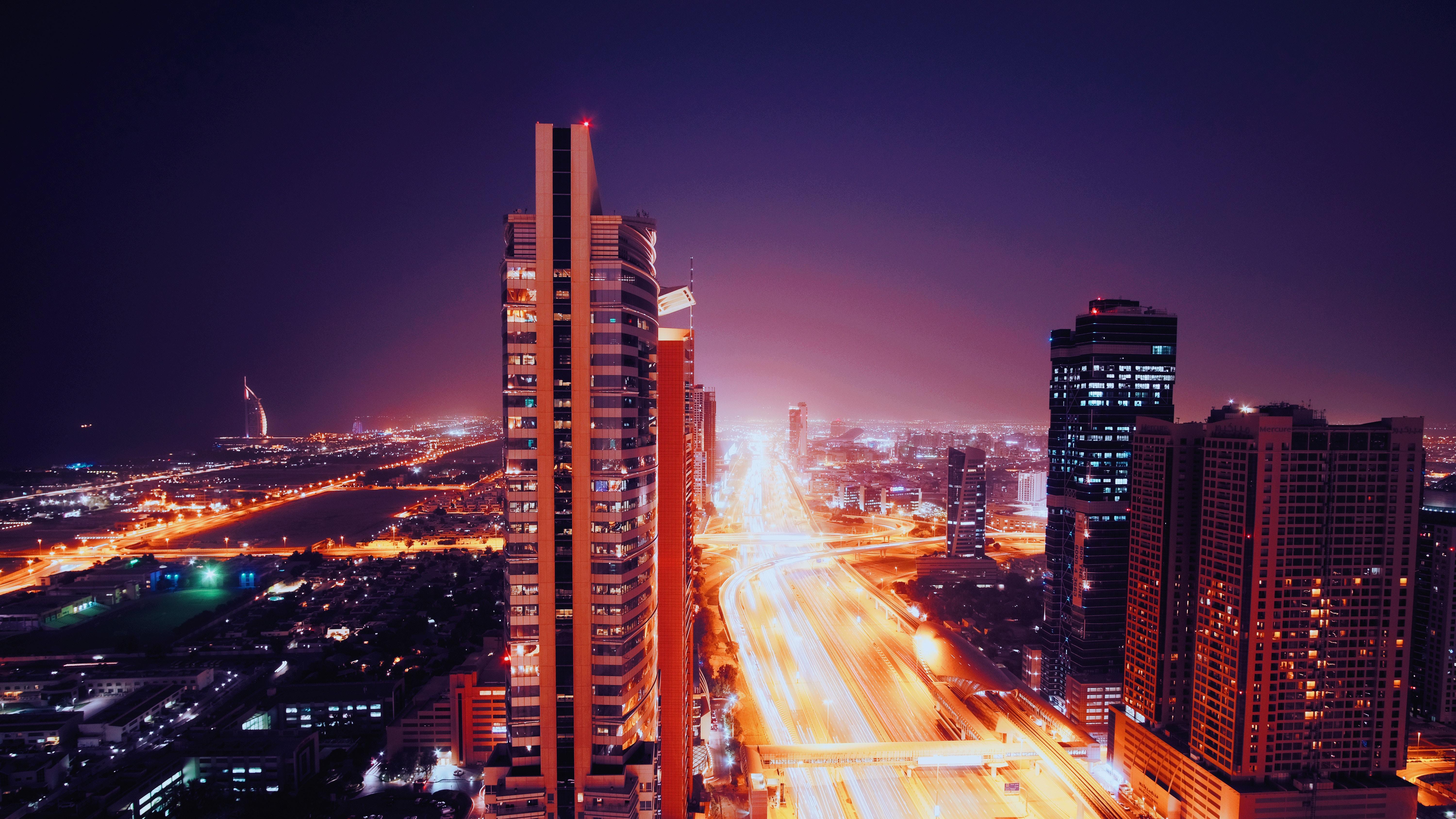Night City, Architecture, City Lights, Dubai, United - Png Background Dubai Night - HD Wallpaper 