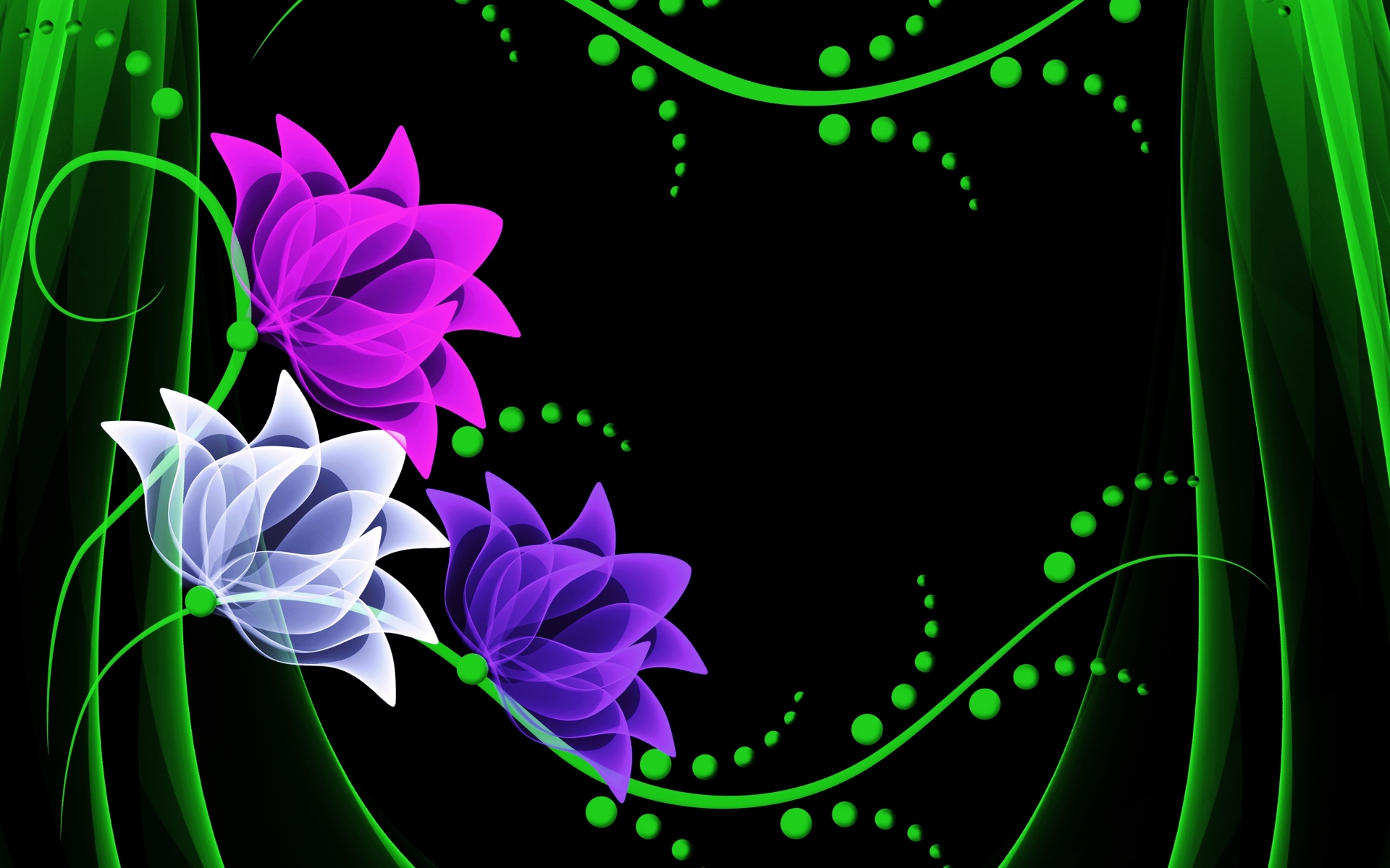 Black Background Neon Flowers - HD Wallpaper 