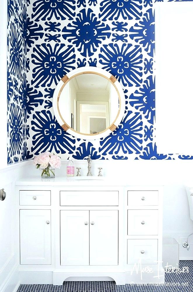 Wall Paper Powder Room Powder Room Wallpaper Ideas - Papier Peint Salle De Bain Bleu - HD Wallpaper 