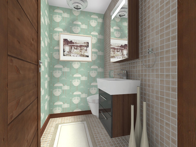 Mid Century Powder Room Design Idea - Mid Century Powder Room Designs - HD Wallpaper 