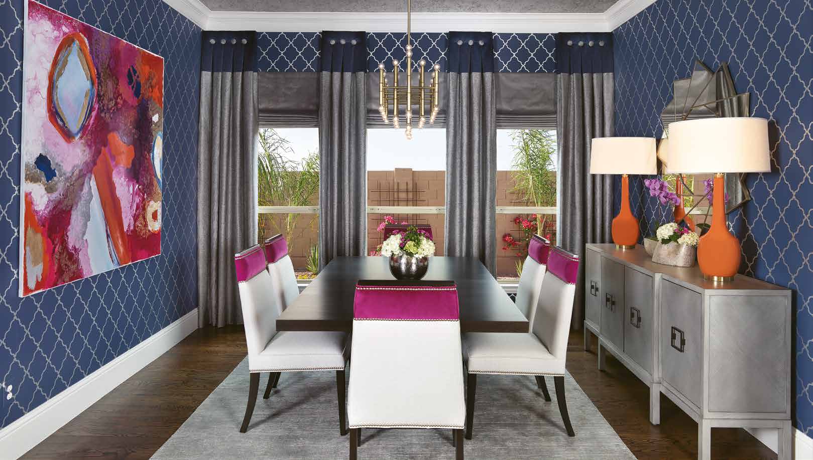 Navy And Gray Wallpaper Dining Room - HD Wallpaper 