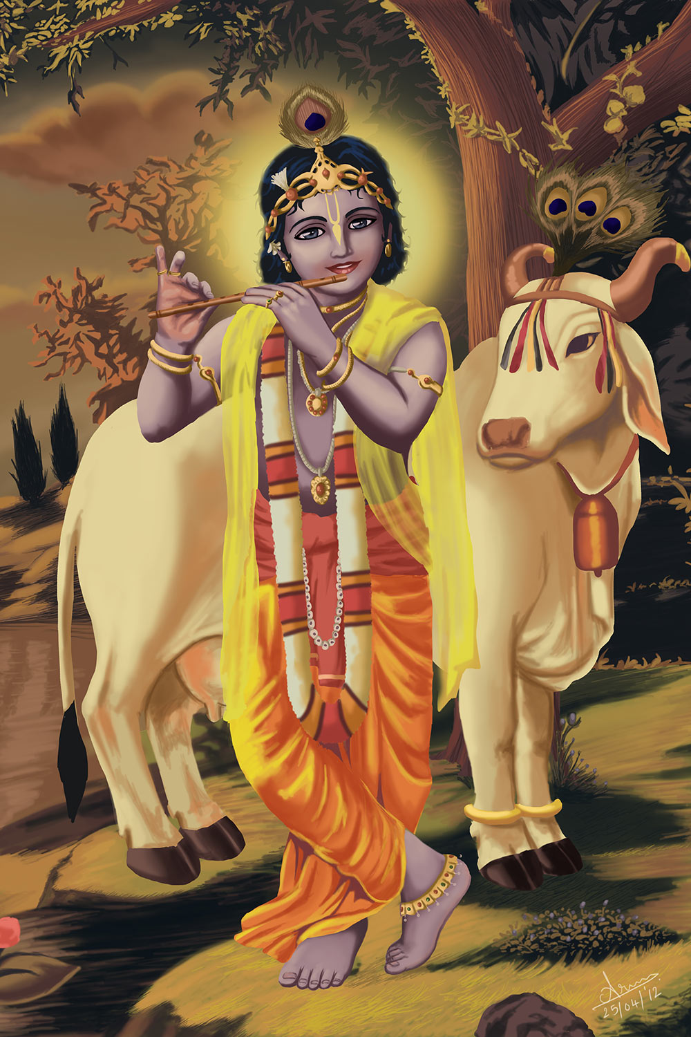 Krishna With Cow - Happy Govardhan Puja Png - HD Wallpaper 