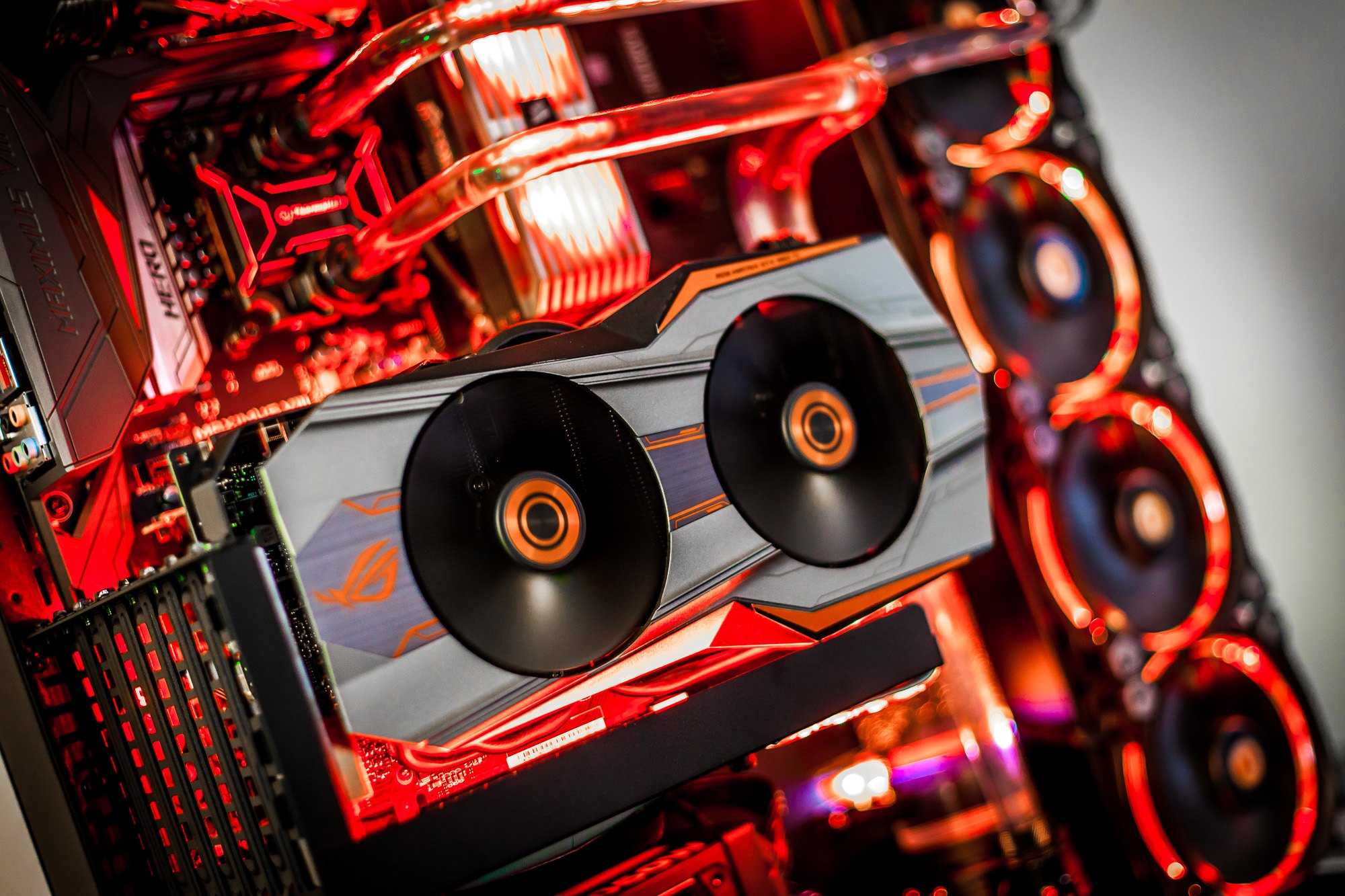 Custom Asus Orange Rog Liquid Pc By Abs - Thermaltake Core P5 Red Watercooling - HD Wallpaper 