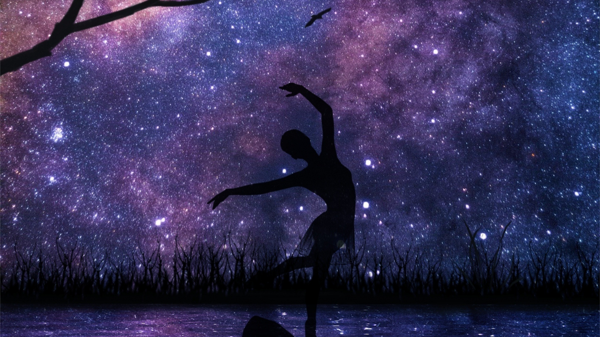 Starry Night, Girl Dance, Silhouette, Art, Wallpaper - Starry Night Silhouette Art - HD Wallpaper 