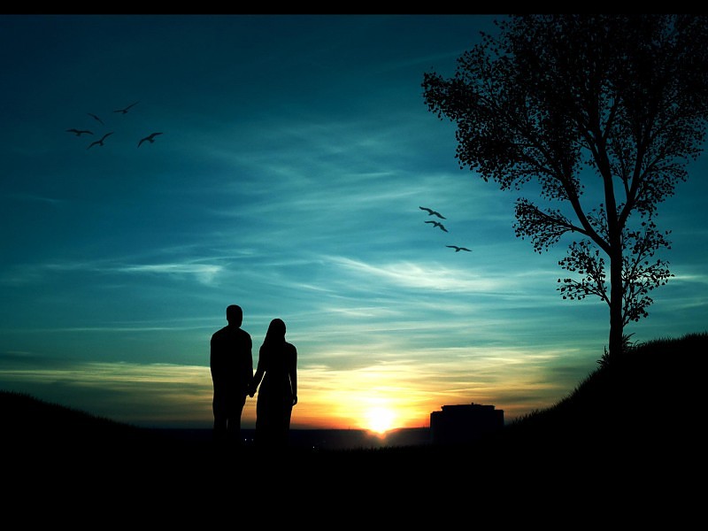 Couple Enjoy Sunset Wallpaper - Love Background For Poetry - HD Wallpaper 