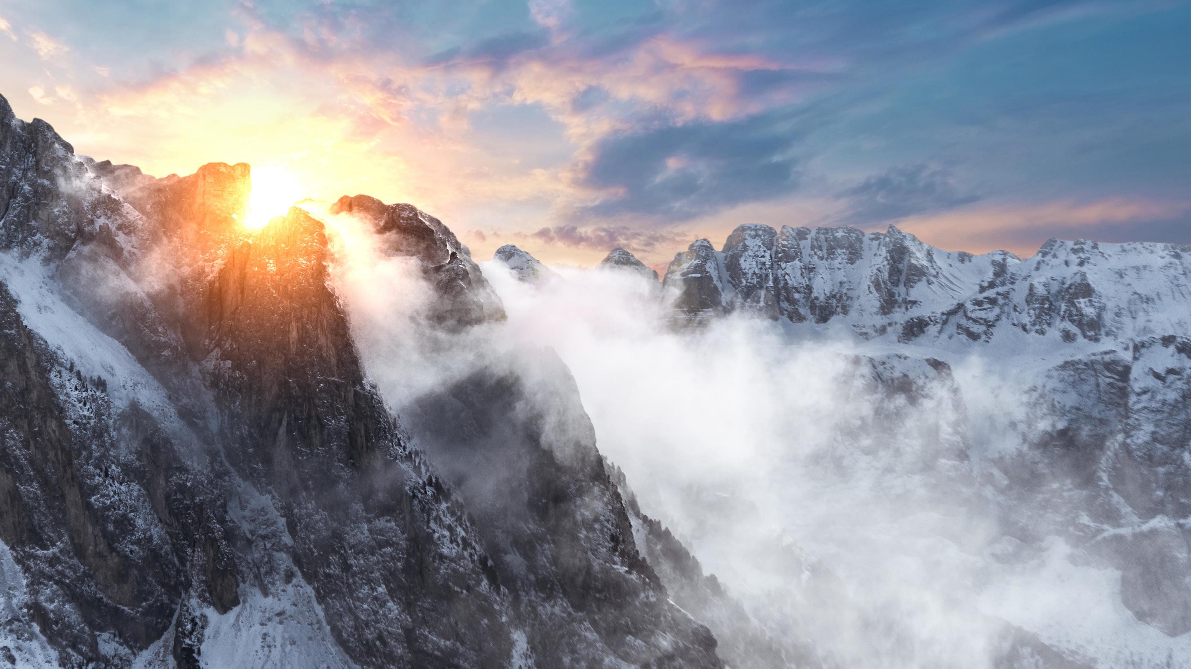 Sunrise In The Dolomites 4k - Photograph - HD Wallpaper 