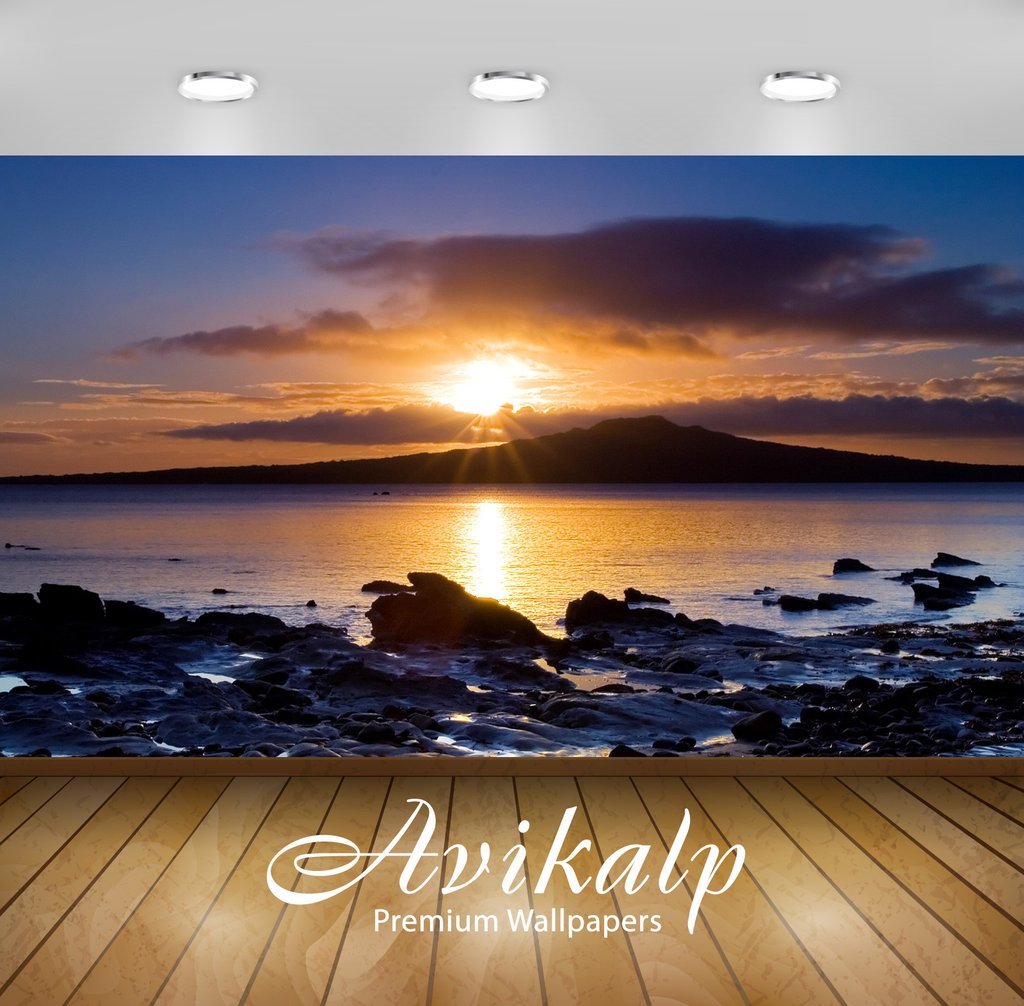 Sunset Over Mountains And Water - HD Wallpaper 