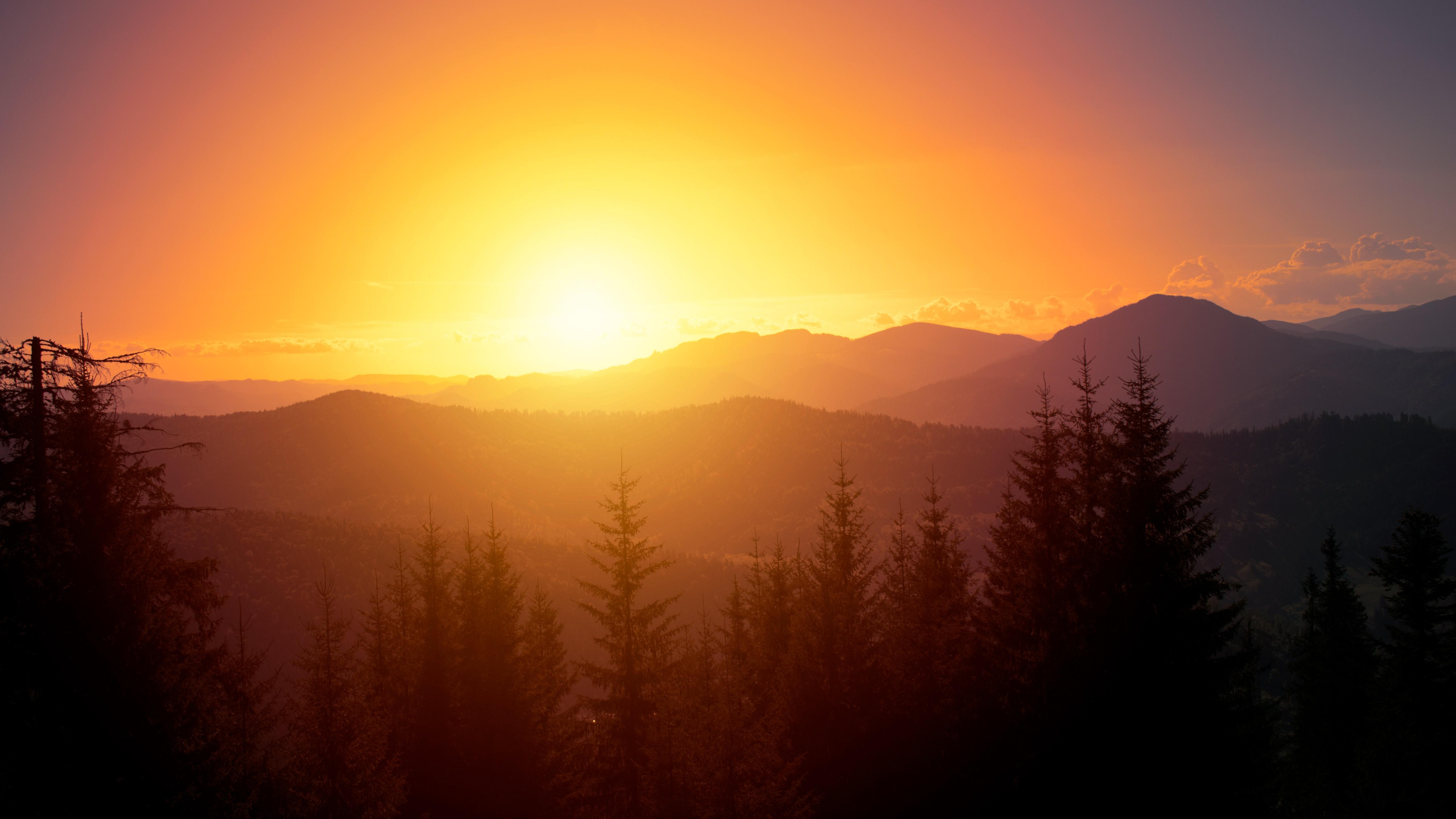 Mountain Sunrise Wallpaper - Red Sky At Morning - 5120x2880 Wallpaper -  