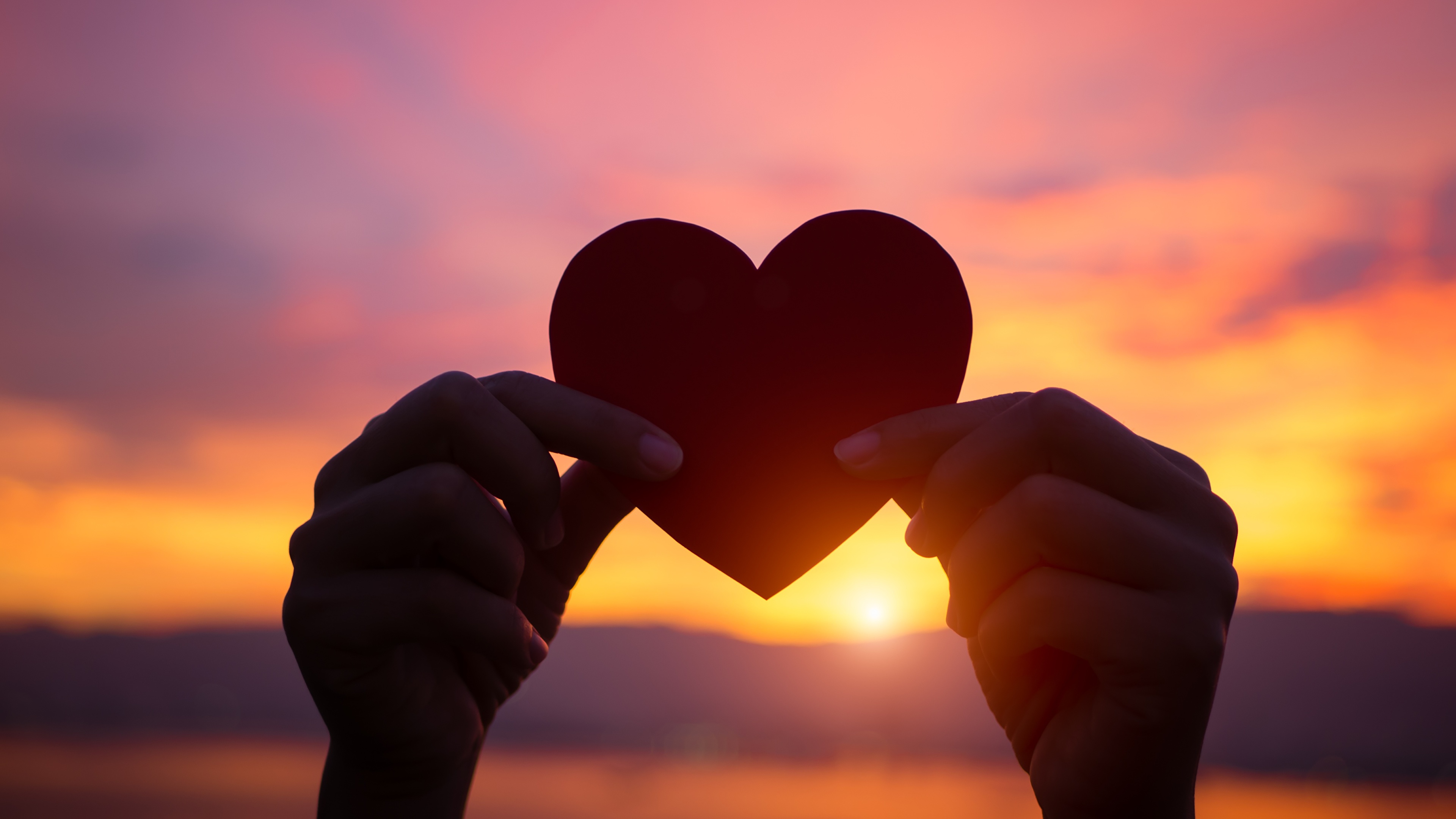 Sunset Heart Hands - HD Wallpaper 
