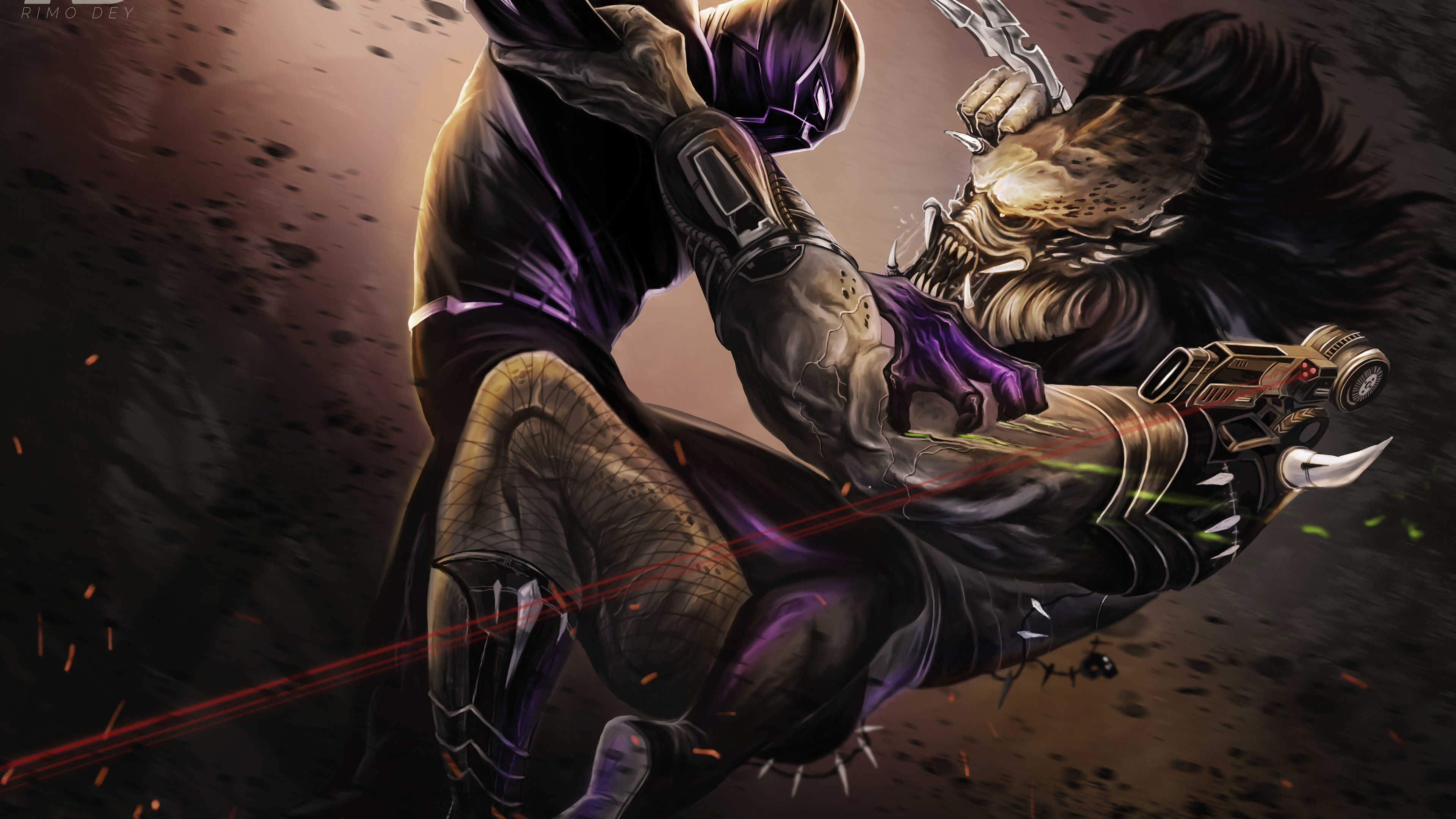 Black Panther Vs Predator Illustration 4k - Black Panther Vs Loki - HD Wallpaper 