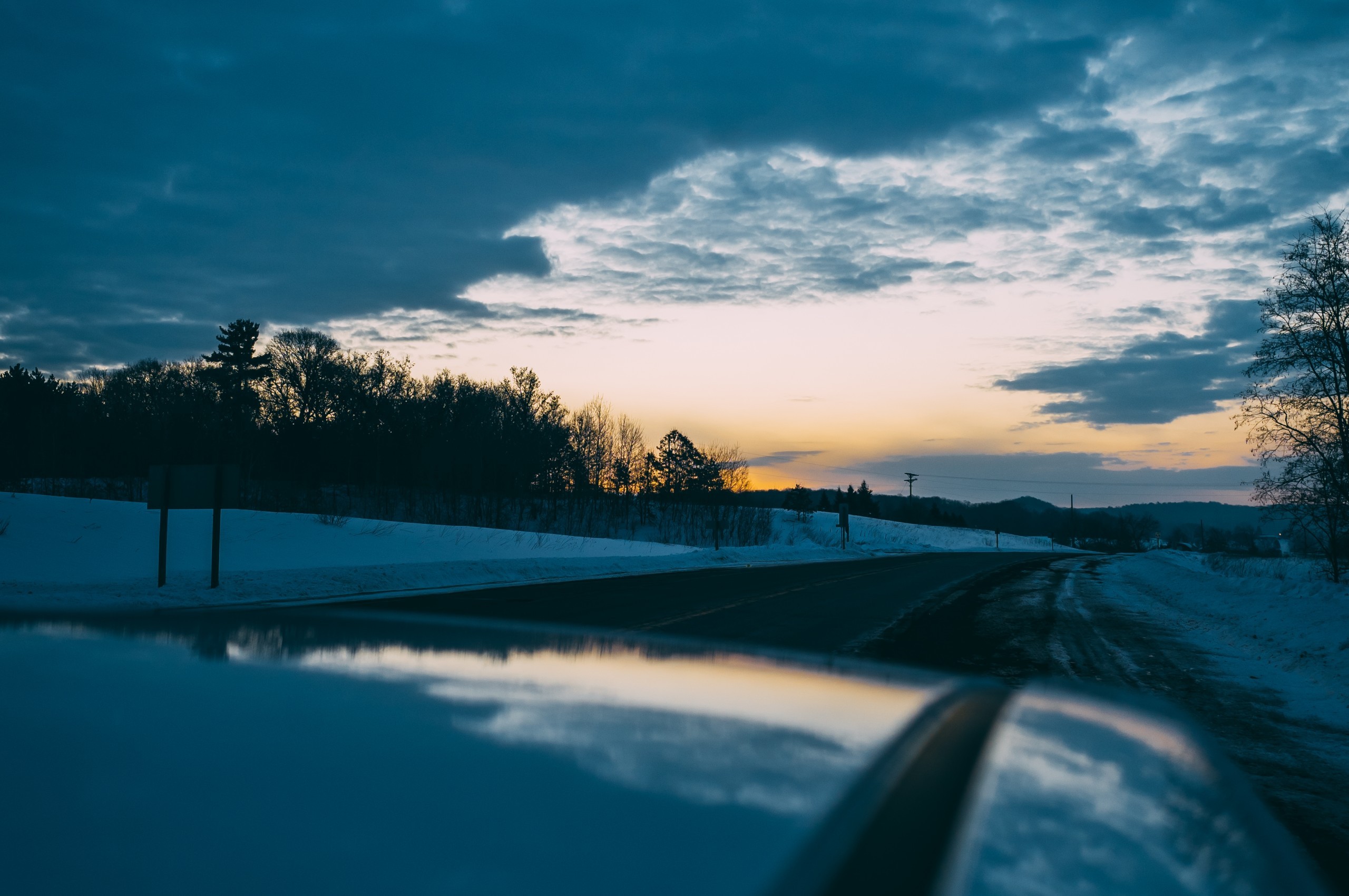 Road, Clouds, Dawn, Winter, Snow, Sunrise - Road - HD Wallpaper 