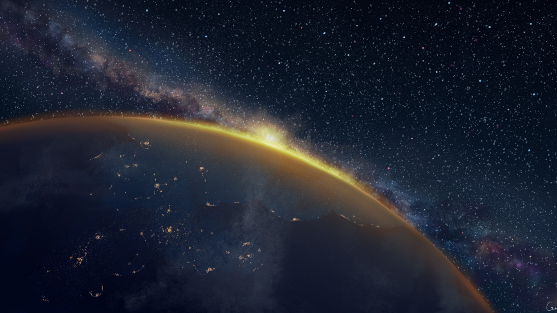 Earth, Galaxy, Stars, Sunrise - Outer Space - HD Wallpaper 