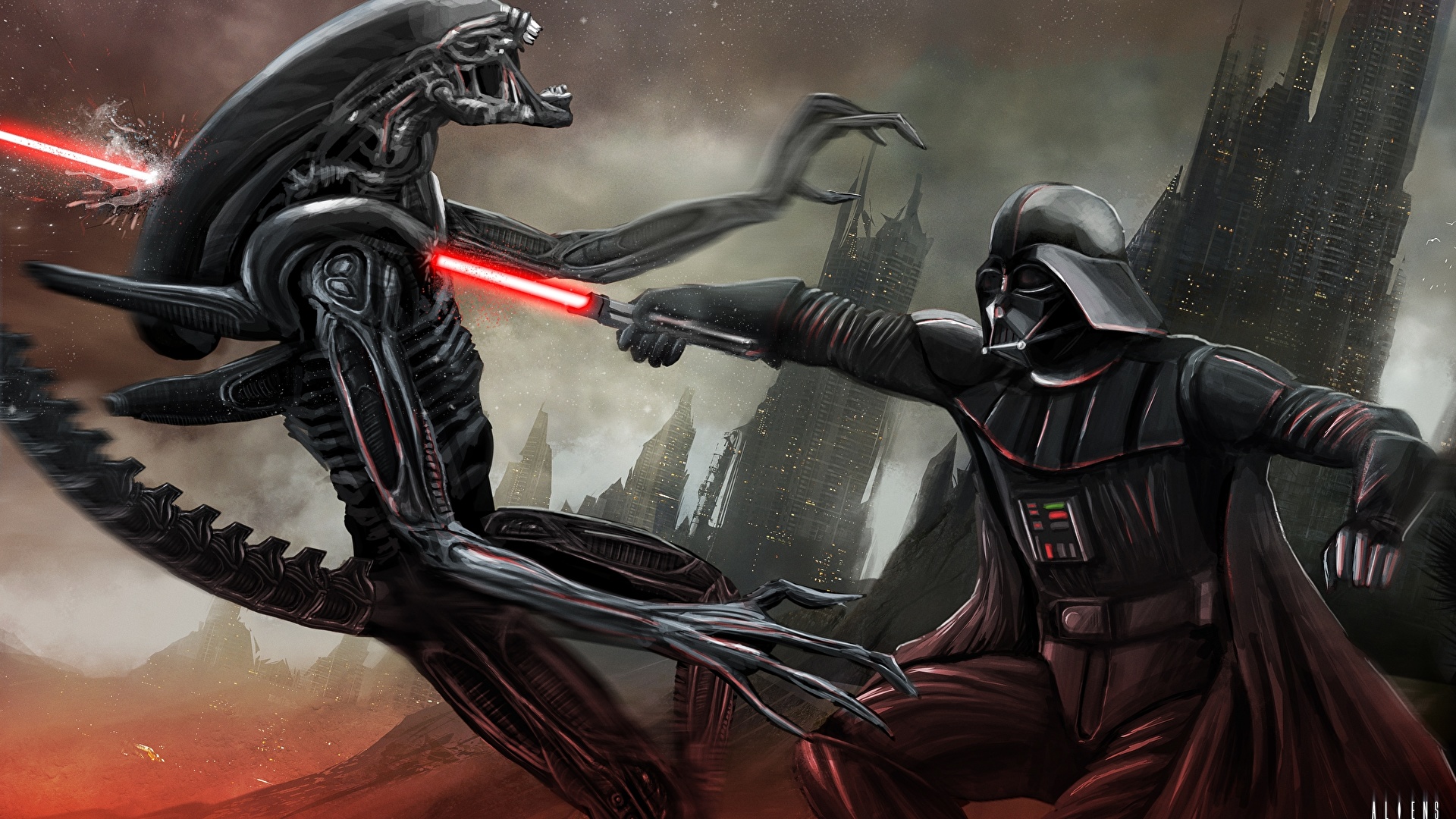 Darth Vader Vs Alien - HD Wallpaper 