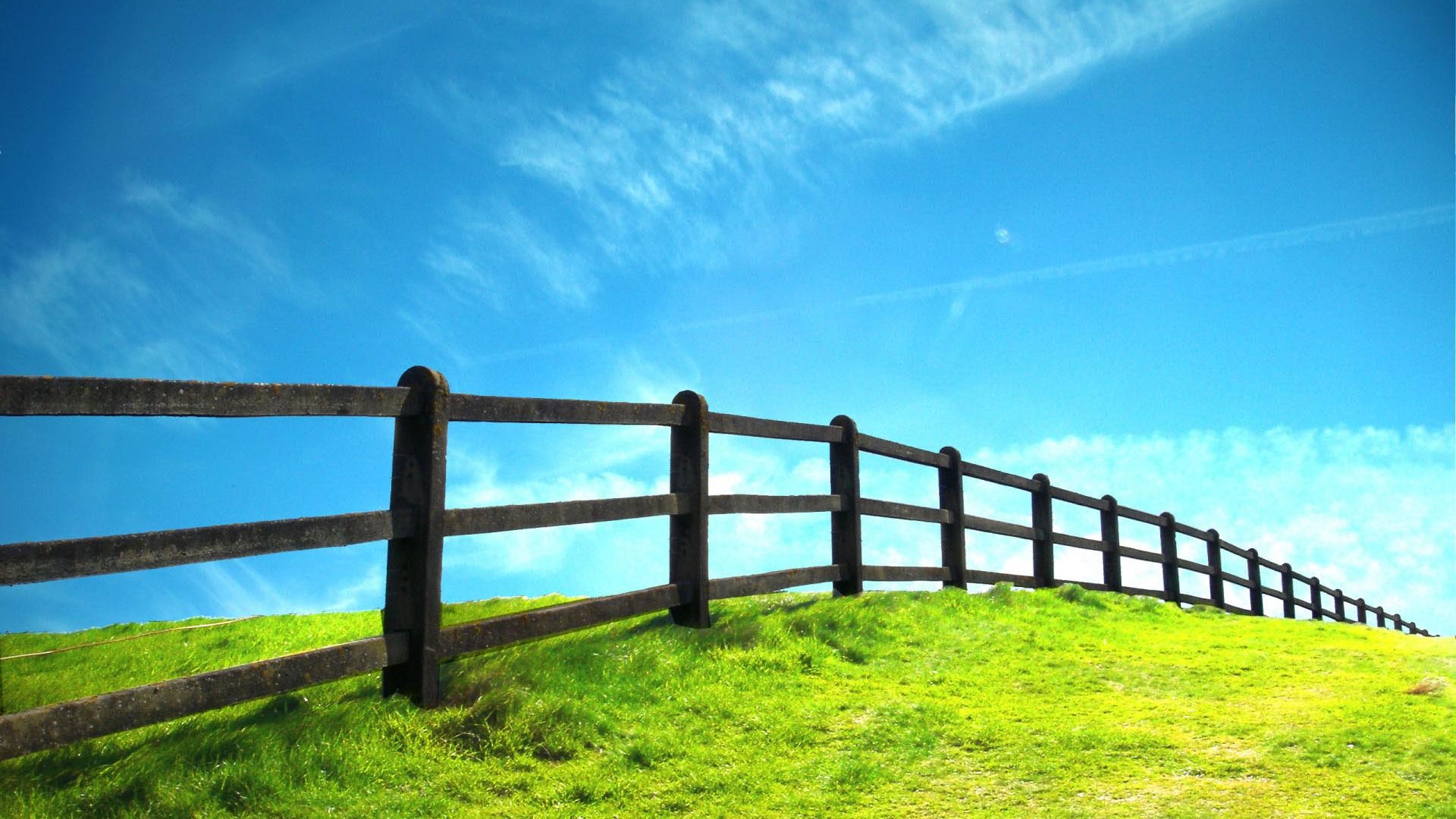 Hd Grassland And Fence Nature Scenery Background Widescreen - Scenery Background Images Hd - HD Wallpaper 