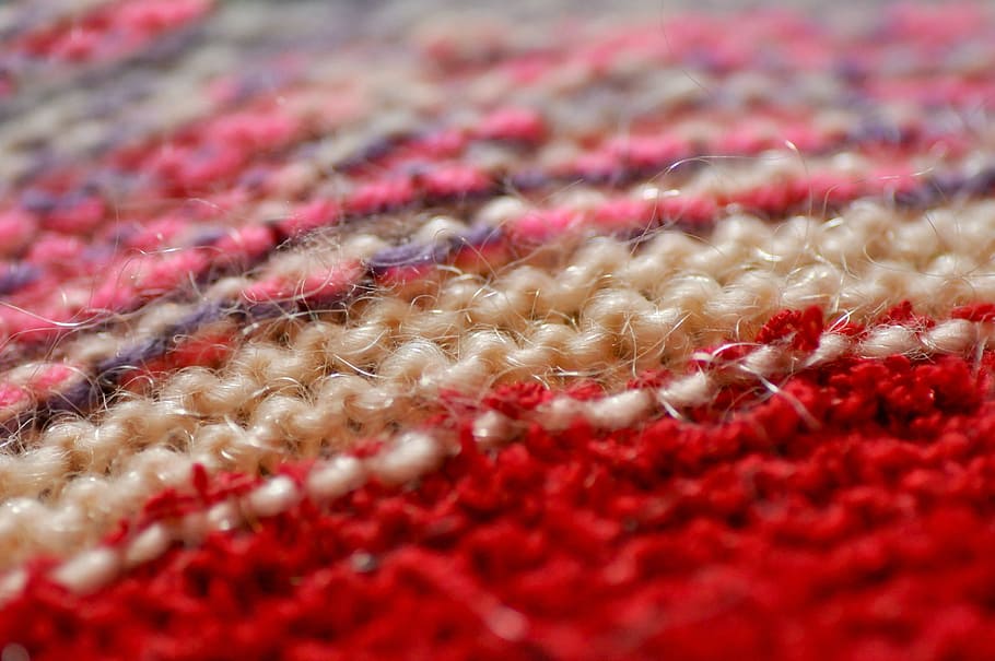Close-up Red, Pink, And Beige Knitted Textile, Knitting, - Knitted Material - HD Wallpaper 