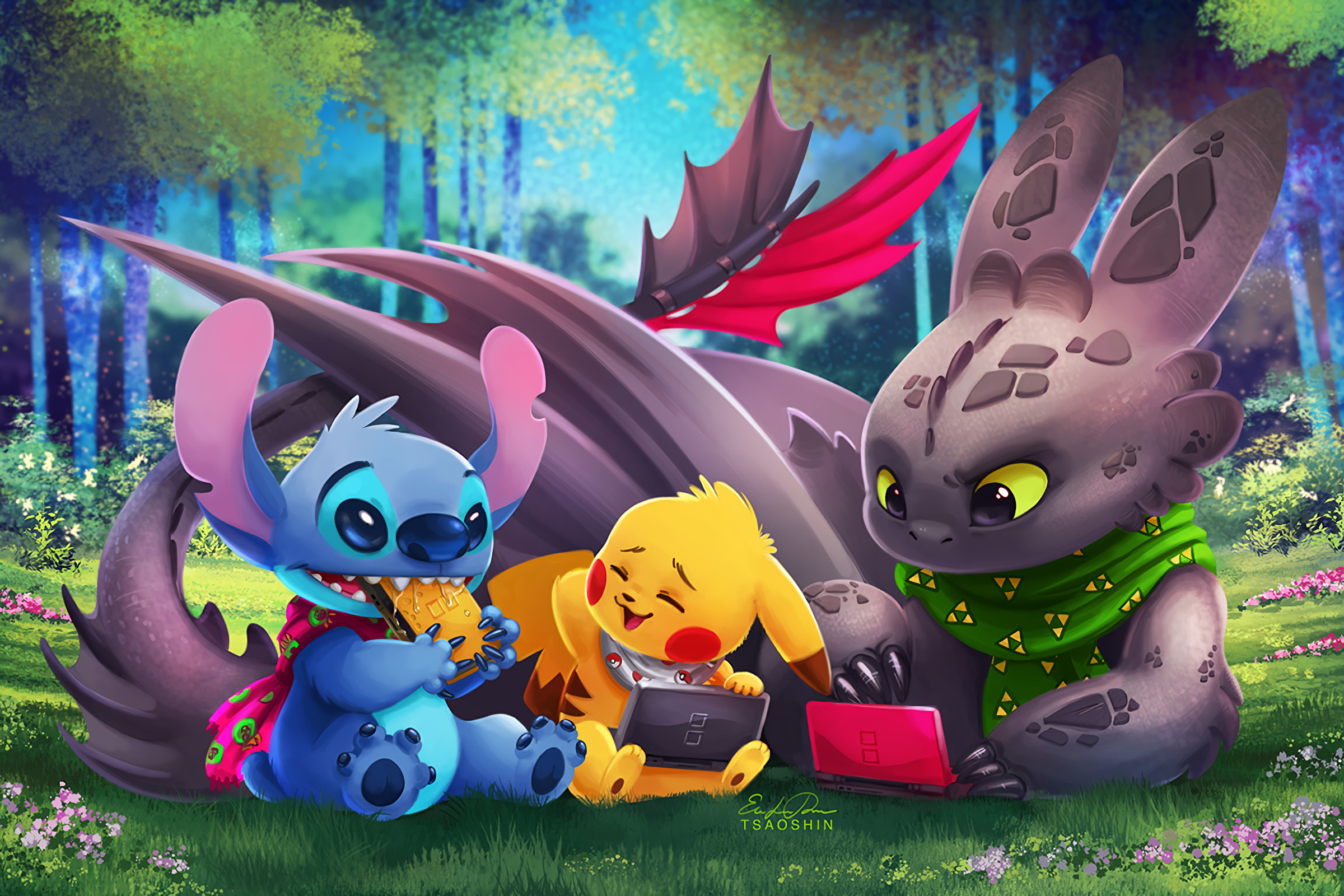 Hd Wallpaper - Toothless Pikachu And Stitch - HD Wallpaper 