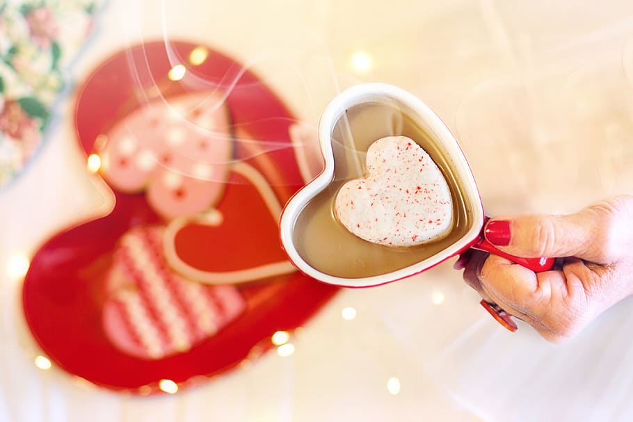 Valentine S Day, Hearts, Mug, Hot Cocoa, Hot Chocolate, - Valentine's Day - HD Wallpaper 