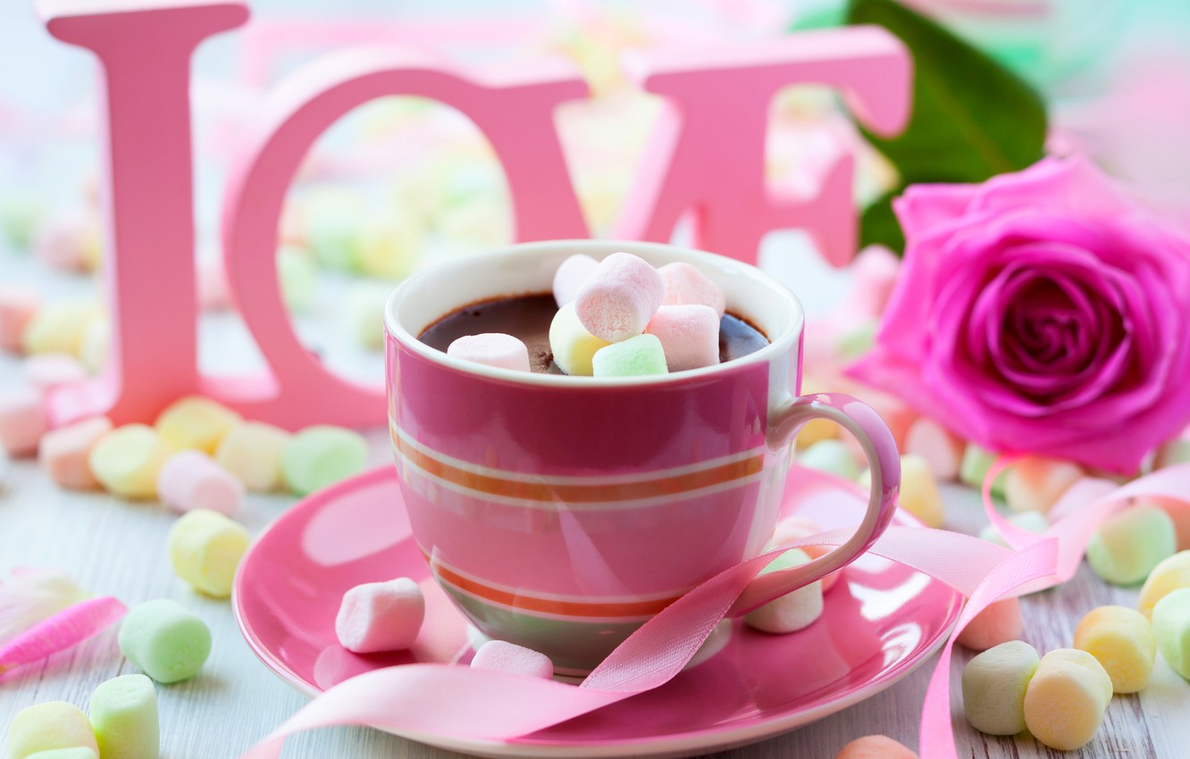 Photo Wallpaper Love, Flowers, Roses, Tape, Cup, Love, - Sweet Coffee With Rose - HD Wallpaper 