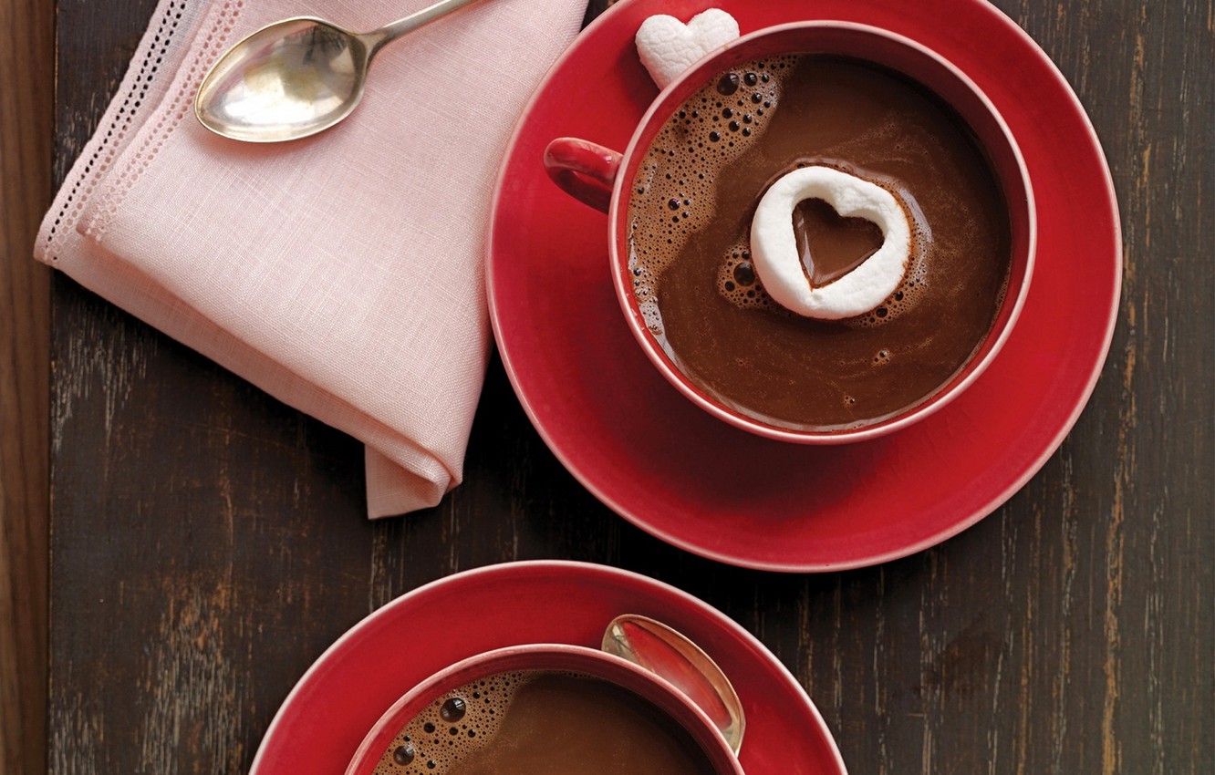 Photo Wallpaper Love, Heart, Coffee, Milk, Cup, Love, - Hot Chocolate Valentines Day - HD Wallpaper 