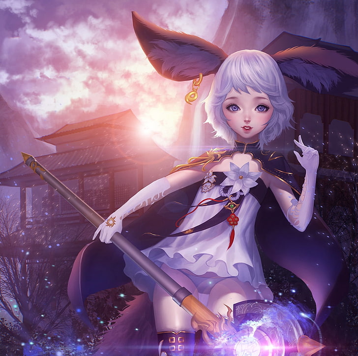 Fantasy Girl, Purple, Ears, Npye13, Bunny, Pink, Punk, - Cg Artwork - HD Wallpaper 