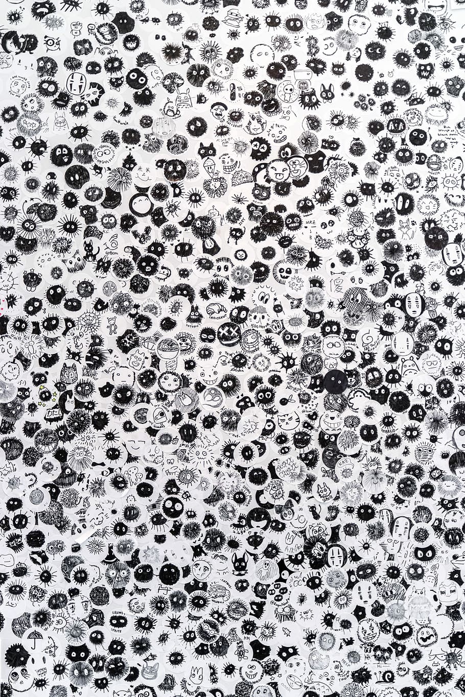 White, Black, Textile Pattern, Cartoon, Illustration, - Cartoonish Wallpaper Black And White - HD Wallpaper 