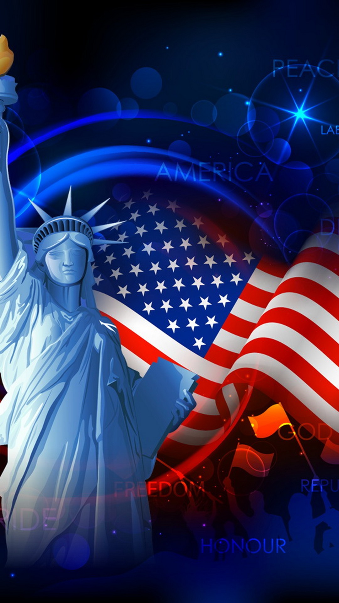 American Flag Phone Wallpaper With High-resolution - Statue Of Liberty And Us Flag - HD Wallpaper 