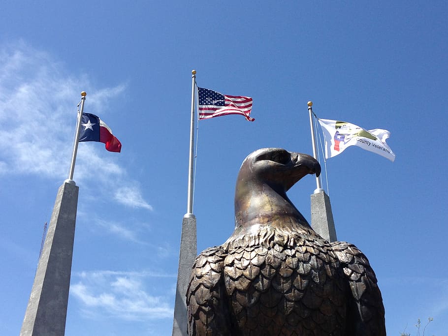 Eagle, Texas, Flags, America, Blue Sky, Sculpture, - Texas Patriotism - HD Wallpaper 