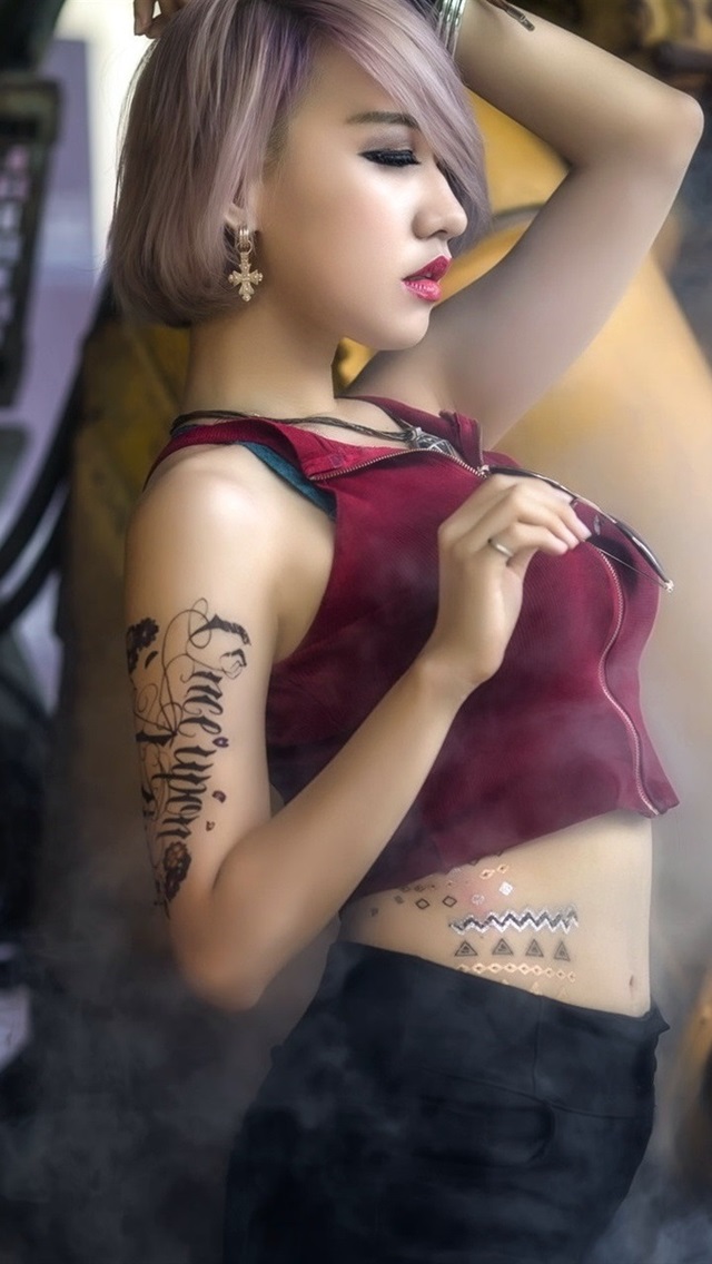 Iphone Wallpaper Asian Girls, Red Dress, Tattoo - Tattoo Girl Wallpaper Hd Iphone - HD Wallpaper 