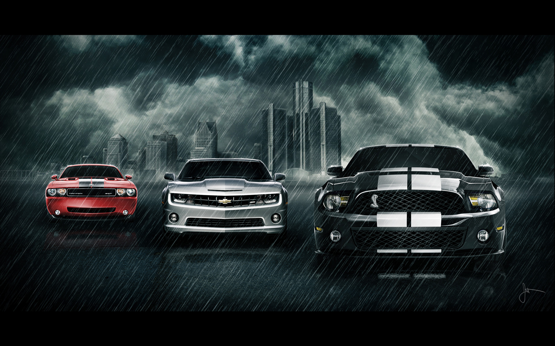 Colorful Pictures Of Muscle Cars - Chevrolet Camaro Dodge Challenger Ford Mustang - HD Wallpaper 