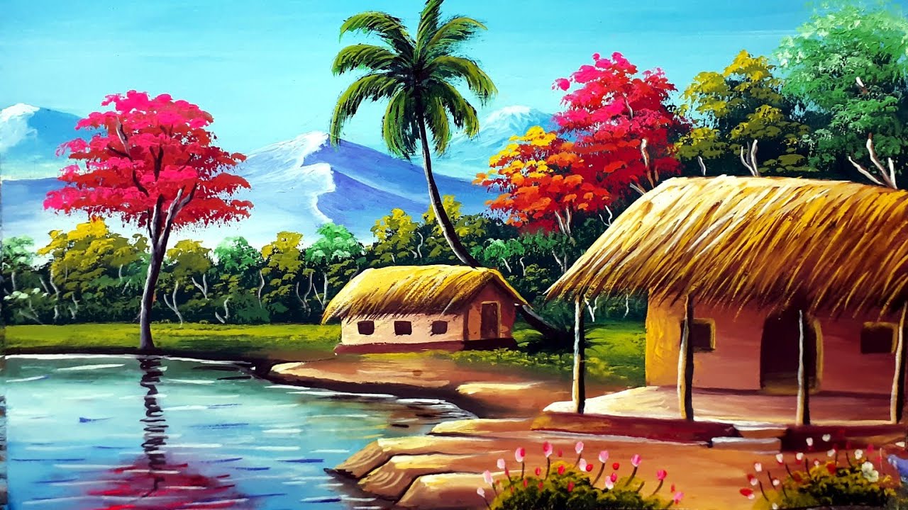 Indian Village Scenery Painting - 1280x720 Wallpaper 