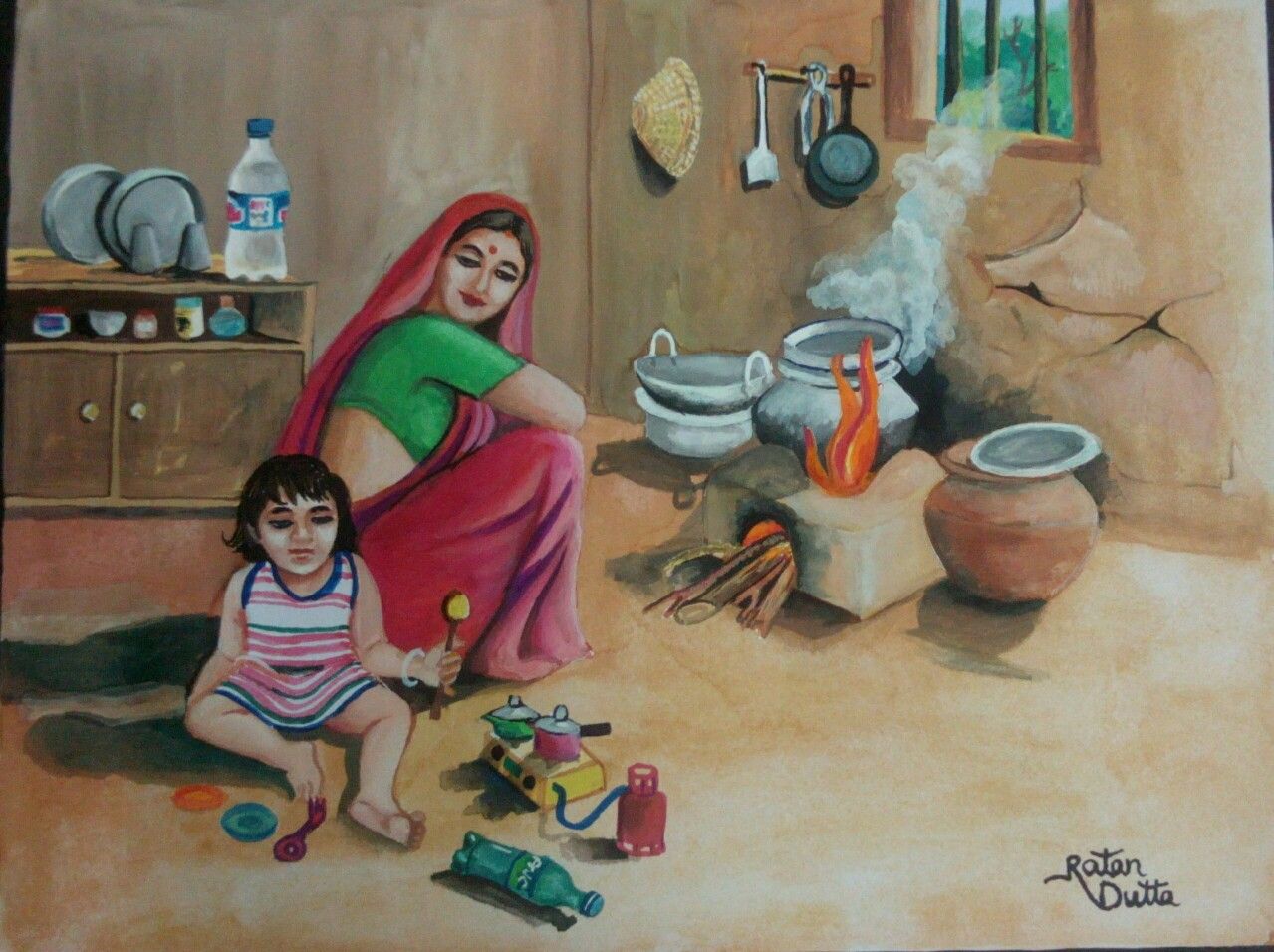 Easy Village Girl Painting - HD Wallpaper 