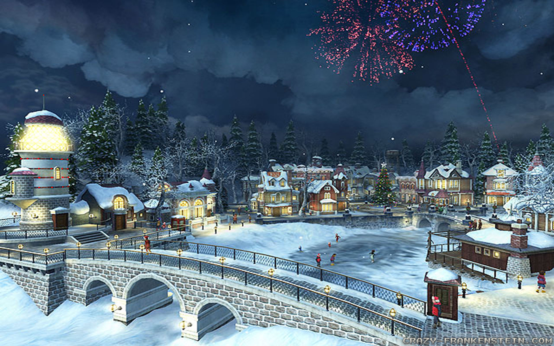 Snowy Christmas Village Background - HD Wallpaper 