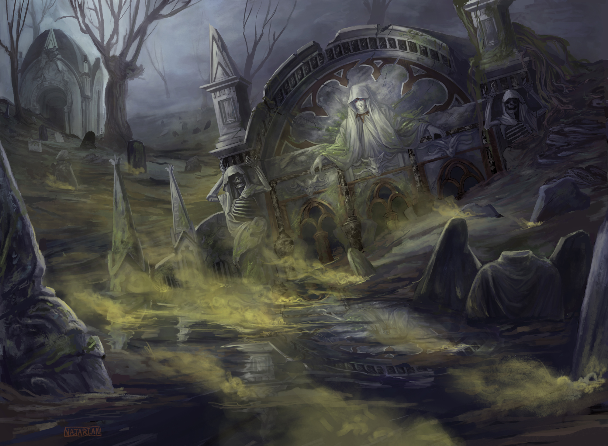 Cemetery Fantasy Art - HD Wallpaper 