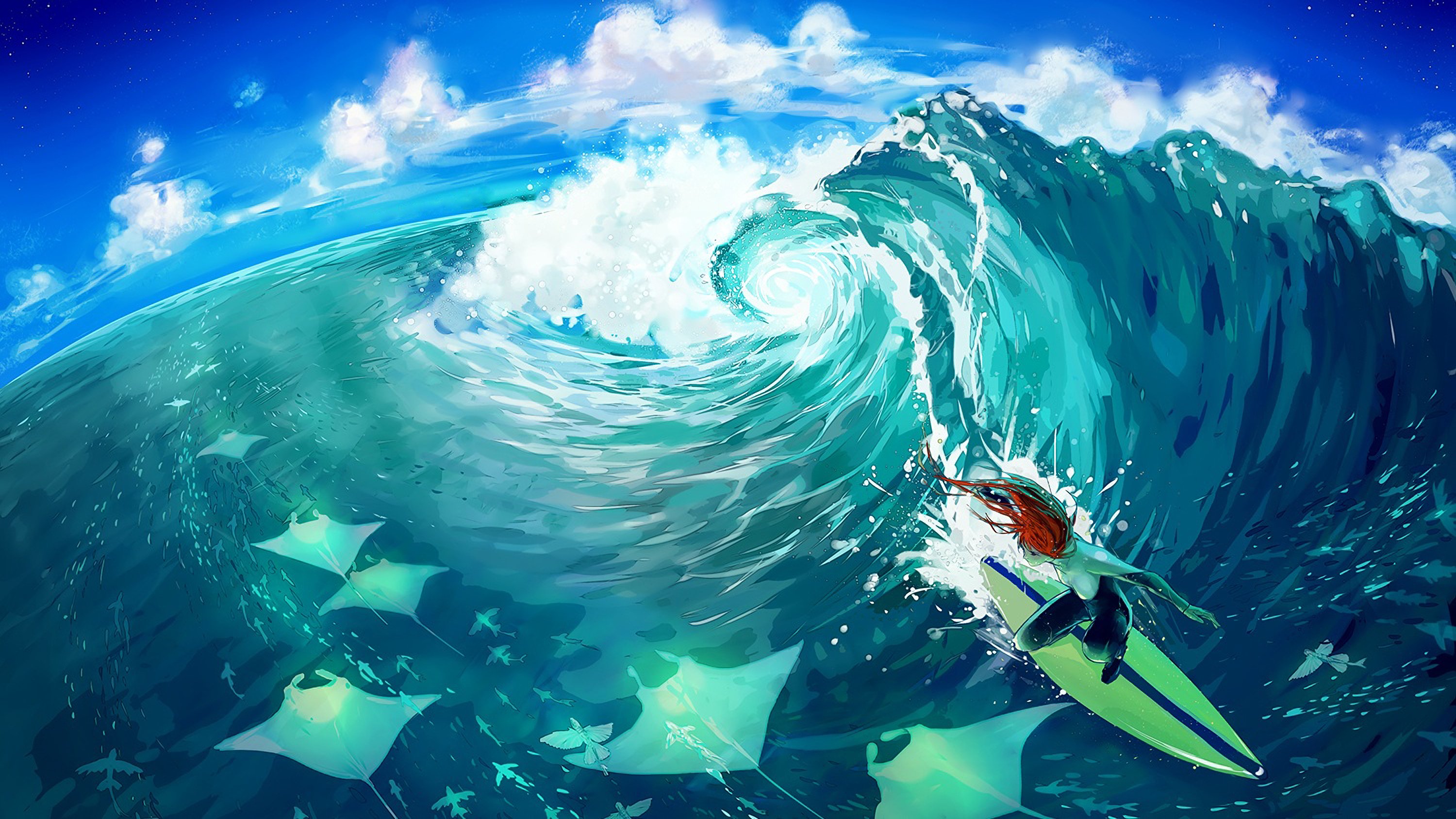 Surfing Yuumei Wallpaper - Anime Ocean Art - HD Wallpaper 